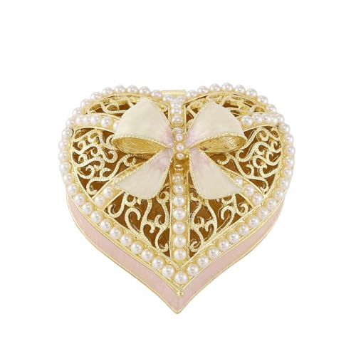 QIFU Hand Painted Pink Love Heart Style Enamel Trinket Box Hinged, Elegant Jewelry Box to Store Jewelry in Style - style: Love Heart