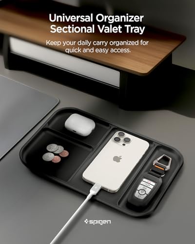 Spigen Modern Valet Tray, PU Vegan Leather Storage Organizer (Sectional) | For Entryway, Bedside, Desk, Nightstands, Keys, Wallet, Watch, Jewelry - Black - size: Sectional