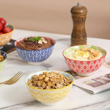 Dessert Bowls Set of 6 - Small Ceramic Bowls for Ice Cream, Snack, Rice - Colorful Cute Style - Microwave and Dishwasher Safe - 4.75 Inch - 10 oz - size: 4.75 inch