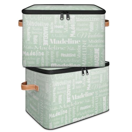 Custom Name Storage Basket, Personalized Keepsake Box, Light Green | Foldable Fabric Gradient Large Memory Bin with Handle Lid Lightweight Waterproof Dustproof, 14"L x 10.2"W x 10.4"H - color: Option 14