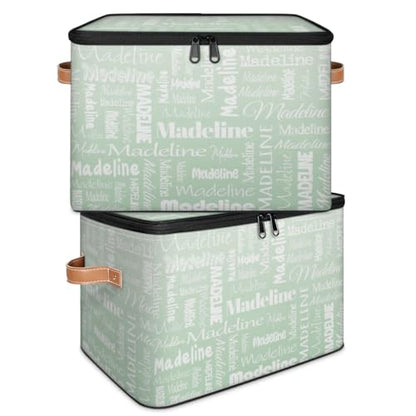 Custom Name Storage Basket, Personalized Keepsake Box, Light Green | Foldable Fabric Gradient Large Memory Bin with Handle Lid Lightweight Waterproof Dustproof, 14"L x 10.2"W x 10.4"H - color: Option 14