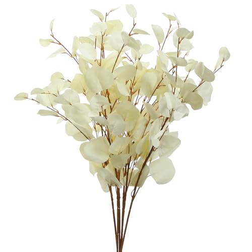 3 PCS 33" Artificial Eucalyptus Stems, Silk Branches for Vase Decor, Cream | Long Bendable Greenery, Farmhouse, Home, Wedding, Party Arrangements - color: Cream White*3
