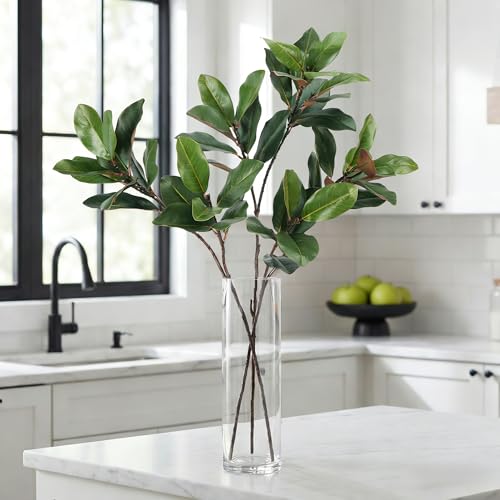 3PCS 32" Magnolia Leaves Artificial Magnolia Stems Greenery for Vase | Faux Stems Indoor Faux Magnolia Stems Magnolia Decor Twigs and Branches for Vases Artificial Greenery for Vase - color: 3pcs Magnolia Stems