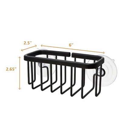 SunnyPoint NeverRust Kitchen & Bathroom Sink Caddy for Sponges, Scrubbers, Soap, 6" x 2.5" x 2.65", with Adhesive Mount - Additional Suction Cup Included –Aluminum (Black) - color: Black