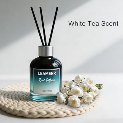 Luxury Hotel White Tea Reed Diffuser, 4oz (120ml) Clean Woody Floral Accord Scent Perfect for Home, Bathroom, Office & Room Decor