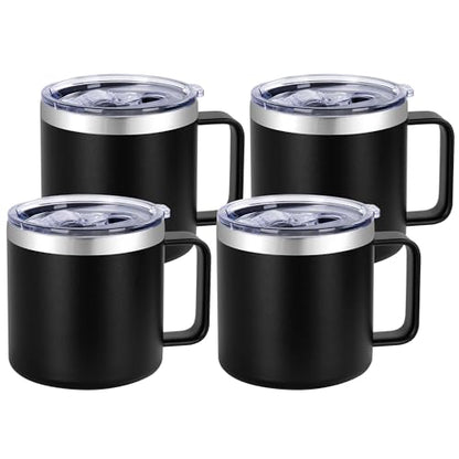 VEGOND 14 oz Insulated Stainless Steel Travel Coffee Mug with Handle, Black 4 Pack - color: Black, size: 14 Ounces (4 Pack)