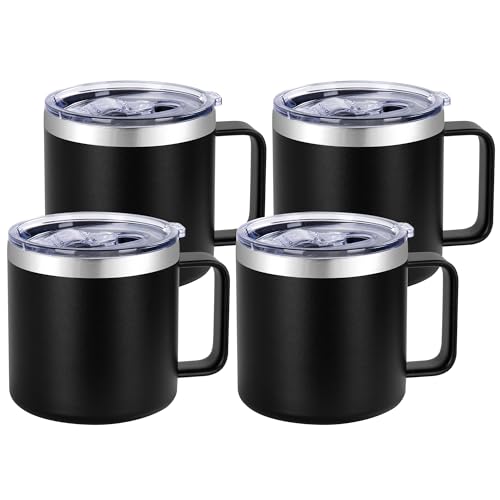 VEGOND 14 oz Insulated Stainless Steel Travel Coffee Mug with Handle, Black 4 Pack - color: Black, size: 14 Ounces (4 Pack)