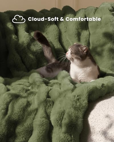 Ultra Soft Cozy Faux Fur Throw Blanket, Fuzzy Plush Thick Bubble Blanket, Oversize Luxury Fluffy Blanket for Couch, Bed, and Living Room, 60x80 Inches, Green - color: Green, size: Twin