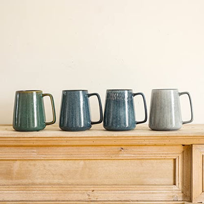 Large Ceramics Coffee Mugs,with Spoon and Wooden Lid,for Coffee,Tea,Cocoa,Large Handle Design,Microwave Dishwasher Safe (Gray Set) - color: 24 oz Gray Set