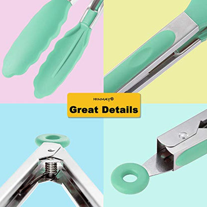 HINMAY 9" Kitchen Cooking Tongs with Silicone Tips, Set of 3 (Mint) - color: Mint