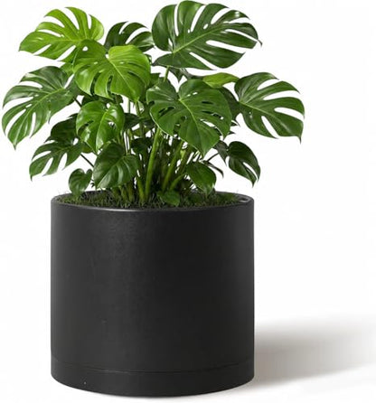 Giraffe Creation 10 Inch Cylinder Plant Pot, Modern Round Planter with Drainage Holes and Saucer, Lightweight Plastic Flower Pot for Indoor Outdoor Plants, Black - color: Black 10 Inch