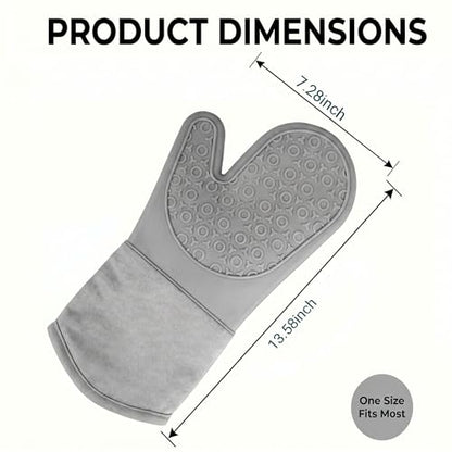 Silicone Oven Mitts 2-Pack, 13.5" Heat Resistant 500F, Non-Slip BPA-Free with Soft Cotton Lining, Kitchen Gloves for Baking, Cooking, BBQ & Grilling (Gray) - color: Gray
