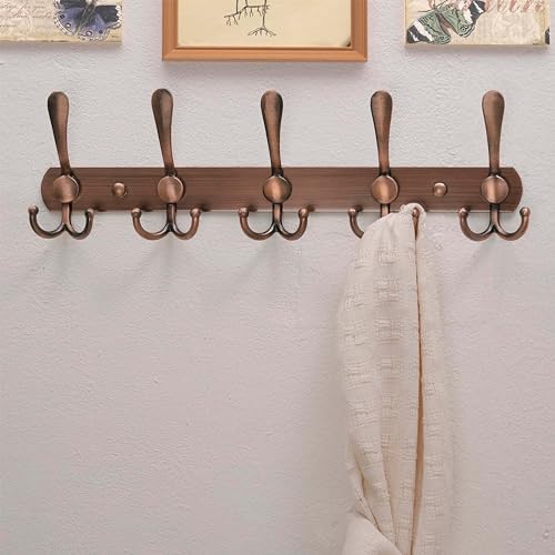 Wall Mounted Coat Rack - 5 Tri Hooks, Heavy Duty, Stainless Steel, Metal Coat Hook Rail for Coat Hat Towel Purse Robes Mudroom Bathroom Entryway,Antique Copper - color: Antique Copper, size: L=16" (1 Pcs)