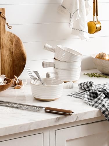 LE TAUCI French Onion Soup Bowls, 18 Ounce Soup Bowls With Handles for Chili, Beef Stew, Onion Soup Crocks Microwave Dishwasher Oven Safe - 5.5 inch, Set of 4, Arctic White - color: Farmhouse