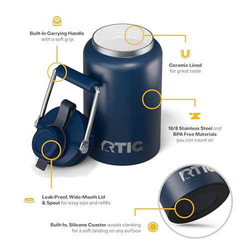 RTIC Half Gallon Outback Jug, Ceramic Lined, Navy | Stainless Steel, Insulated Water Bottle with Lid and Handle, Double Wall Vacuum Insulation - color: Navy