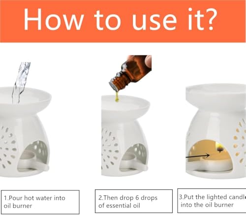 Ceramic Tealight Candle Holder Love Essential Oil Burner Ornament with Spoon for Yoga Spa, Oil Diffuser Aromatherapy Wax Melt Burners for Bedroom Home Decoration (White)