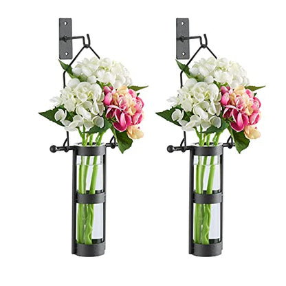 Danya B. QB102-2 Modern Home Décor - Wall Mount Hanging Glass Cylinder Vase Set with Metal Cradle and Hook
