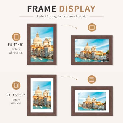 4x6 Wooden Picture Frames Set of 3 Mahogany Photo Frame Wall Table Display | Sturdy MDF 4x6 frames with mat clear plexiglass Hangs on wall stands on table family pics weddings diplomas home or office - color: Mahogany, size: 4x6