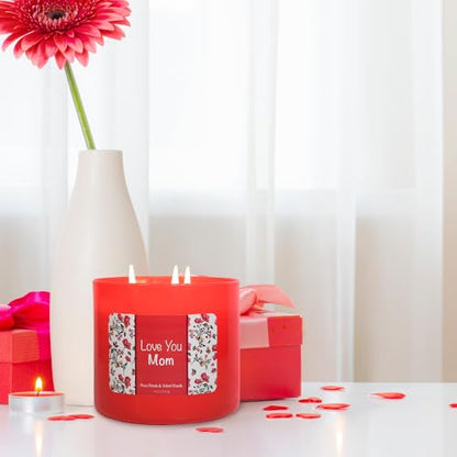 Colonial Candle Love You Mom Candle, 14 oz Rose Petals & Velvet Woods Scented, 3 Wick - Mothers Day Gifts for Mom, Made in the USA - color: Love You Mom