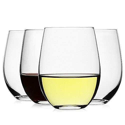 LUXU Stemless Wine Glasses(Set of 4)-20 oz,Crystal Wine Cups | Red or White Wine,Large Water Juice Glasses,No Stem Glass Beverage Cups,Clear Drinking Tumblers for Any Occasion - color: Clear - 4 Pack
