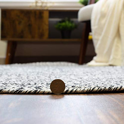 Super Area Rugs Farmhouse Braided Rug Cotton Kitchen Reversible Carpet, Black & White, 2' X 3' Oval - color: Black & White, size: 2' x 3' (Oval)