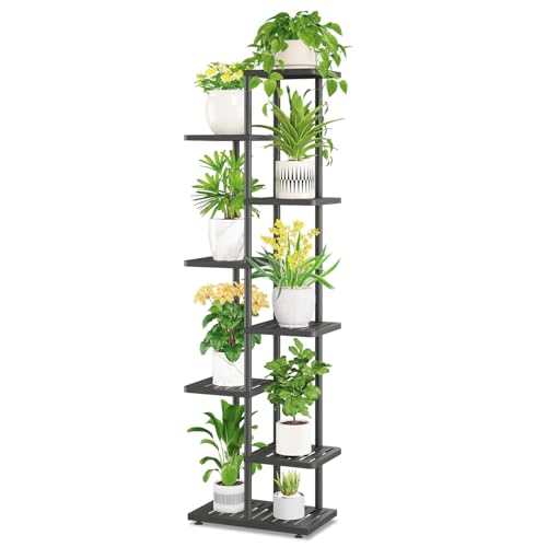 iDavosic.ly Plant Stand Indoor Outdoor, 7-Tier Tall Metal Shelf, Black | Flower Holder for Heavy-Duty Large Planter, Corner Orchid Display Rack for Patio Porch, Narrow Space Saving, 55 Inch High - color: Black, size: 7 Tier
