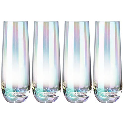 MyGift Set of 4 Iridescent Stemless Champagne Flutes, Rainbow Glasses, 9 oz | Iridescent stemless flutes add colorful sparkle to champagne, prosecco, cocktails and mimosas for holidays, parties or toasts - color: Iridescent