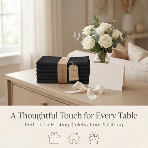 Urban Villa Hemstitch Cloth Dinner Napkins Cotton 20”x20” (Set of 12)-Black - color: 014 Black - Hemstitch, size: 20" x 20" (Set of 12)