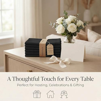 Urban Villa Hemstitch Cloth Dinner Napkins Cotton 20”x20” (Set of 12)-Black - color: 014 Black - Hemstitch, size: 20" x 20" (Set of 12)