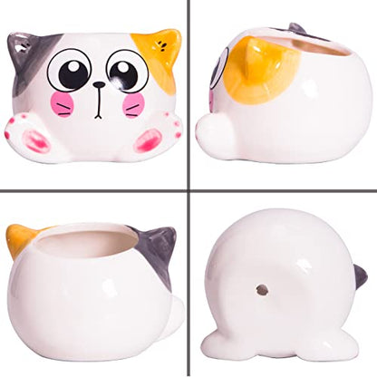 3.4 Inch Cute Succulent Pots with Drainage, Cat Planters for Indoor Plants | Tiny Animal Planters Mini Cat Pots Small Ceramic Flower Pot Cartoon Cactus Plant Pots Set of 6 - color: Cats 6pcs