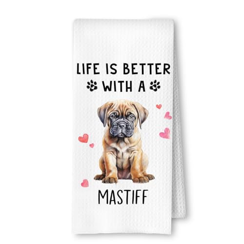 Mastiff Dog Kitchen Towels, Mastiff Lover Gifts Dish Tea Towels for Kitchen Decor, Dog Mom Dad Gifts Decorative Hand Towel for Bathroom, 16x24 Inches - color: Mastiff Life is Better