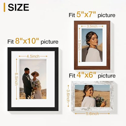 Vittanly 10 Pack Gallery Wall Frame Set, Picture Frames for Wall & Table | Gallery Wall Frame Set: 2pcs 8x10, 4pcs 5x7 & 4pcs 4x6 Photos, made of Engineered Wood, Black, Walnut Brown, Distressed White - color: Black & Walnut Brown & Distressed White