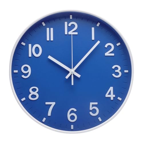 Wall Clock Silent Modern Round Decor Clock Non-Ticking Battery Operated Stereoscopic Dial Analog Wall Clocks for Living Room/Bedroom/Office/Kitchen (Blue, 12 inch) - color: Blue, size: 12 Inch
