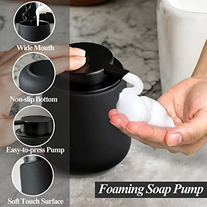 Bosilunlife 12Oz Ceramic Foam Soap Dispenser for Bathroom Kitchen Counter | Premium countertop foam pump creates delicate dense foam, stable desktop placement, Rubber Paint Black - color: Rubber Black