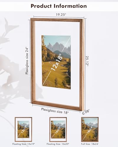 DLQuarts 18x24 Floating Picture Frame for 16x20/13x19/12x18/11x14 Photos, 2-Pack Solid Wood Double Plexiglass Wall Art Frames, Any Size Photo up to 18x24 Display, Carbonized Wood - color: Carbonized Wood, size: 18x24