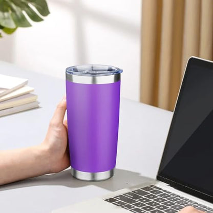 20oz Tumbler with Lid Double Wall Vacuum Insulated Travel Coffee Mug Stainless Steel Thermal Cup Powder Coated Sturdy Coffee Tumbler Bulk for Hot and Cold Beverage (Purple,4) - color: Purple, size: 20 Ounces (4 Pack)