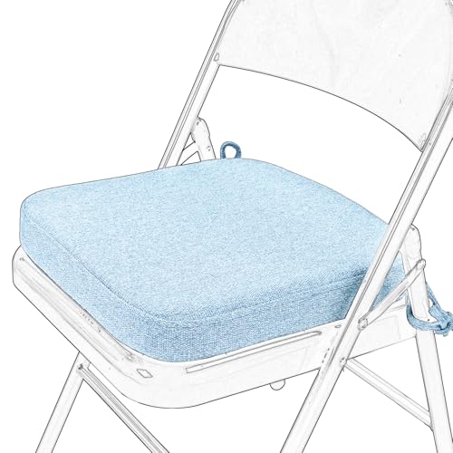 SINOSSO Memory Foam Chair Cushion for Folding Chair 1 Pcs, Thickened 2" Square Kitchen Chair Pad with Ties, Indoor Non-Slip Dining Chair Seat Cushion (1 Piece, Water Blue) - color: Water Blue