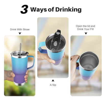 20 oz Tumbler with Handle, Stainless Steel Insulated Tumbler with Lid and Straw, Double Wall Vacuum Coffee Mug Tumbler, Insulated Coffee Thermal Cup for Cold and Hot (Blue Purple) - color: Blue Purple, size: 20 Ounces