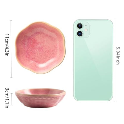 BEUNAIZER Ceramic Ring Dish, 4.3 in Flower Jewelry Tray with Raised Sides | Deep flower shape helps hold more small items and reduces the chance of jewelry sliding out. - color: pink