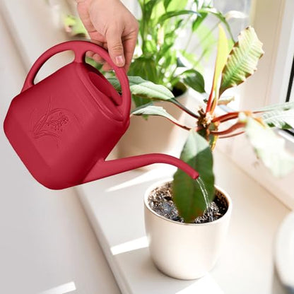 ZXJ Plant Watering Can - for Indoor and Outdoor Home Garden Plants - with Long Spout - Wine Red - 1/2 Gallon - color: Wine Red