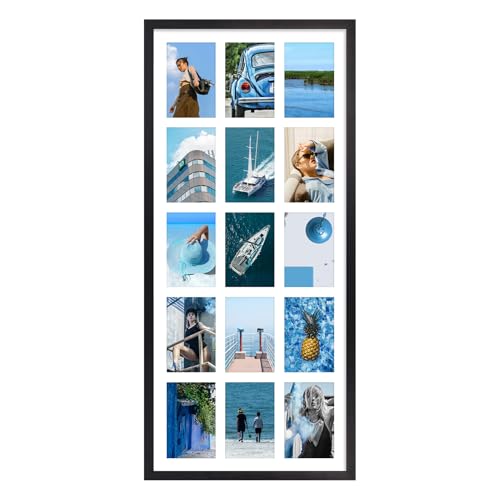 MEBRUDY 4x6 Collage Picture Frames with 15 Openings, 1 Pack Black Multi Photo Frames Display 4 x 6 Pictures with Mat for Wall Mounting, Aluminum Material - style: Regularly Style-1 Pack