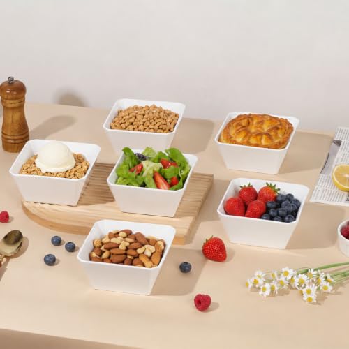 Samsle Porcelain Cereal Bowls, 16 oz Square Serving Bowls Set, 5 Inch White Ceramic Bowls for Salad, Soup, Snack, Dessert and Marmalade, Dishwasher & Microwave Safe, Set of 6
