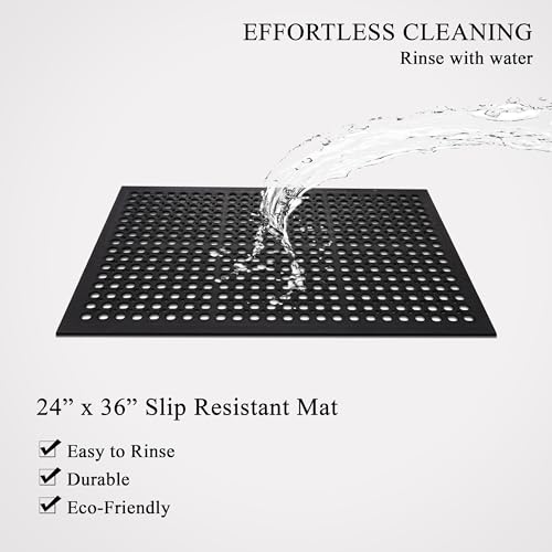 A1 Home Collections Anti Fatigue Mat, 0.6" Thick Heavy Duty Rubber Floor Mat with Drainage Holes - Non-Slip Kitchen, Bar & Restaurant Mat, 24x36 in (2 Pack) - size: 2 Pack - 36"L x 24"W x 0.6"Th