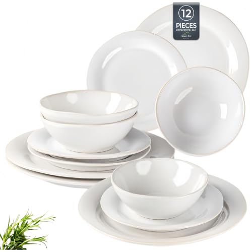 AmorArc Ceramic Dinnerware Sets for 4, Handmade Plates and Bowls Sets | Stoneware Reactive Glaze Dish Set, Scratch Resistant, Dishware Set for Kitchen Wedding, Dishwasher & Microwave Safe - color: Reactive Color