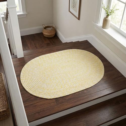 Super Area Rugs Farmhouse Braided Rug Cotton Kitchen Reversible Carpet, Yellow & White, 2' X 3' Oval - color: Yellow & White, size: 2' x 3' (Oval)