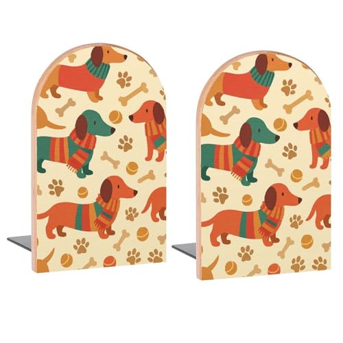 Scarf Dachshund Cute Dogs Book Ends Decorative Wood Bookends for Shelves Kids Room Desk Home Office Book Stoppers for Magazines,Books, DVDs, 1 Pair/2 Pieces(5x3.1 in) - color: Scarf Dachshund Dogs