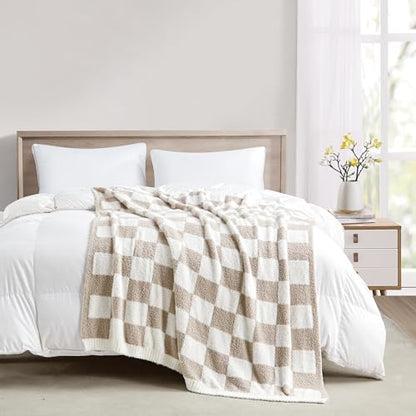 CREVENT 50‘’X60‘’ Ultra Soft and Plush Reversible Microfiber Throw Blanket for Couch Sofa and Bed (Checkered Beige) - color: Chessboard Beige