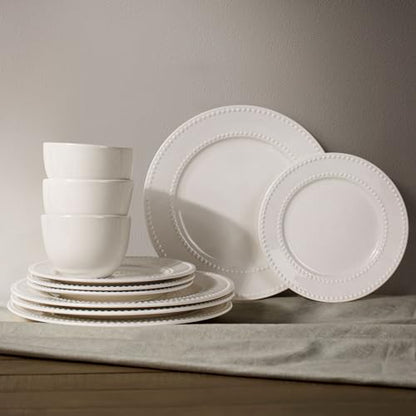 Dinner Plates Set of 4, 10.5 inch White Ceramic Plates, Embossed Salad Plates, Serving Plates for Steak Appetizer, Reusable Kitchen Dining Plates for Restaurant, Dishwasher Microwave Safe - color: 10.5 inch-White- Dot-4pcs