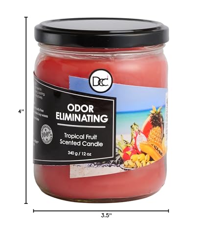 Tropical Fruit Odor Eliminating Highly Fragranced Candle - Eliminates 95% of Pet, Smoke, Food, and Other Smells Quickly - Up to 80 Hour Burn time - 12 Ounce Premium Soy Blend - color: Tropical Fruit