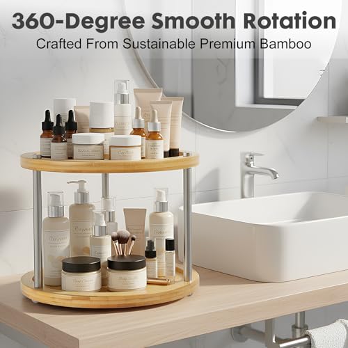 10 inch 2 Tier Lazy Susan, Rotating Spice Rack Organizer for Cabinet | Turntable Organizer for Kitchen, Pantry, Countertop, Bathroom, Vanity, Cabinet, Spining Spice Storage